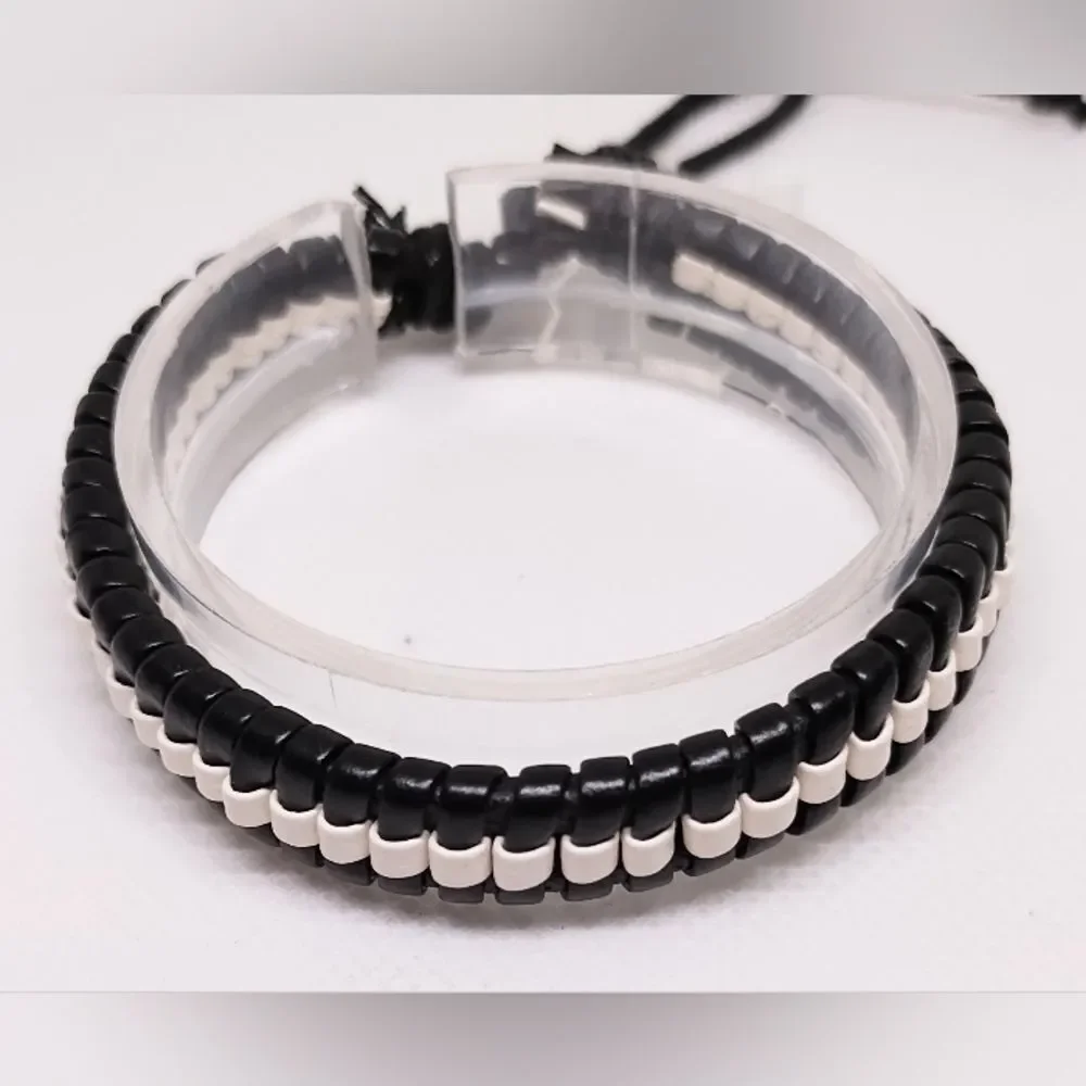 Men's bracelet leather‎ braided black new e89